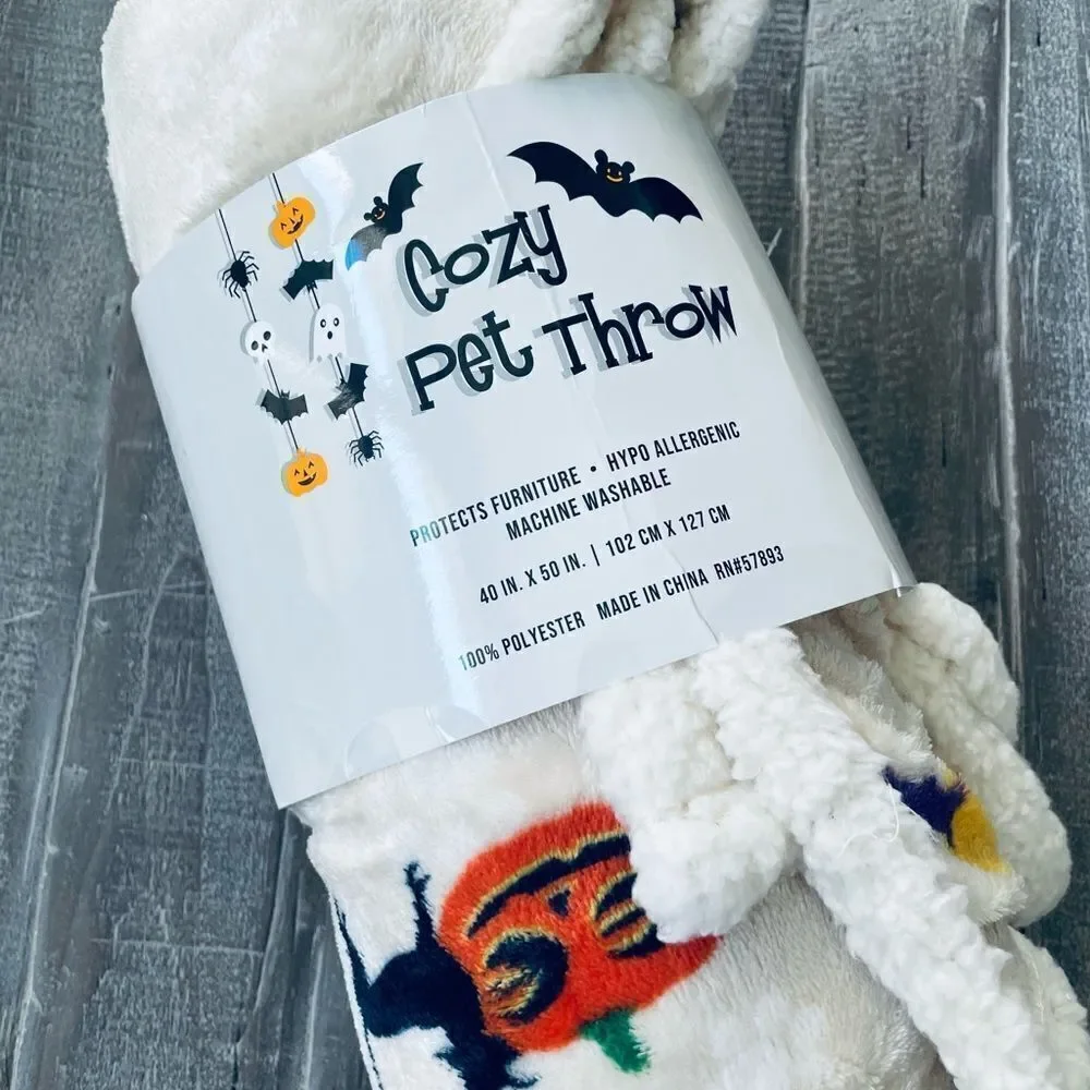 Halloween Dog Paw Print Sherpa Plush Throw Blanket